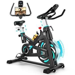 Heimtrainer Fahrrad, Riksion Hometrainer mit Flüsterleisem Magnetwiderstand, Spinning Bike Indoor bis 160 kg belastbar, Robuster Rahmen, Verstellbarer Widerstand und Transportrollen Grün/Blau