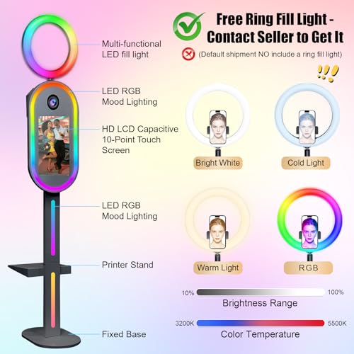 Image of Magic Mirror Photo Booth,15.6 inch Touch Screen DSLR Photo Booth Machine, RGB Mood Light with Flight Case Remote App Control RGB Light for Weddings, Parties & Events (Black)