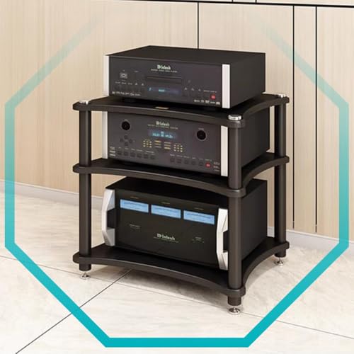 BIUBPW AV Storage Cabinet 1/2/3/4-Tiers HiFi Rack Media Stand Stereo Rack Audio Tower Wooden TV Stand AV Component Media Stand for Home Office(Black,62cm/24.4in)