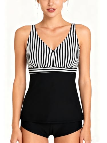 Image of Septangle Women's Tankini Swimsuit Two Pieces Set Ruffle Swimwear Bathingsuit with Boyshort