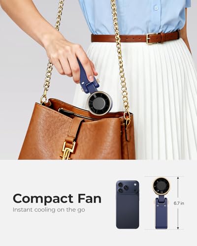 Image of Portable Handheld Turbo Fan - 5 Gear High Speed 4000mAh Rechargeable Mini Personal Hand Fan Blow Cold Air, Battery Operated Travel Essentials, Beach Vacation, Gifts for Women, Men (Navy Blue)
