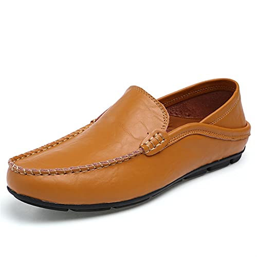 Mens Loafers Genuine Leather Round Toe Stitching Details Lightweight Comfortable Flexible Classic Slip-ons2