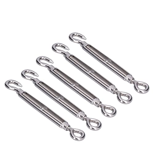 aqxreight 5Pcs Turnbuckle Hook and Eye Wire Rope Tension 304 Stainless Steel Shade Sail HardwareM6 (M6) miniatura 1