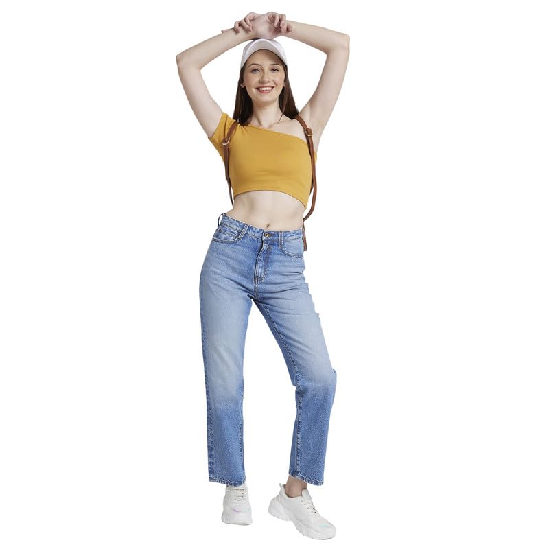 Image of Spykar Women High Rise Cotton Wide Leg Fit Ankle Length Clean Look Jeans -(Bella-Wide Leg)