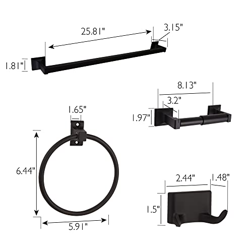 Image of Design House Millbridge 4-Piece Bathroom Accessory Set, Matte Black, Includes Towel Bar, Towel Ring, Toilet Paper Holder, and Robe Hook - Design House, 534628