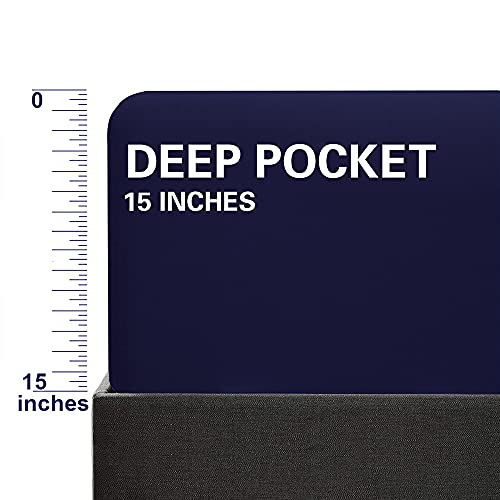 FLXXIE Queen Fitted Sheet Only - Bottom Sheet - Microfiber Deep Pocket up to 15inch Queen Fitted Sheet - Soft and Wrinkle, Fade, Shrinkage Resistant Fitted Bed Sheet, Navy Blue by FLXXIE - Image 2