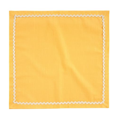 Image of FINGERCRAFT Cloth Napkins Set of 6, 18x18 Inch, 100% Cotton Table Napkins with RIC Rac Scallop Lace Trim, Reusable Washable Dinner Napkins for Wedding, Party, Dining & Home Decor (Yellow)