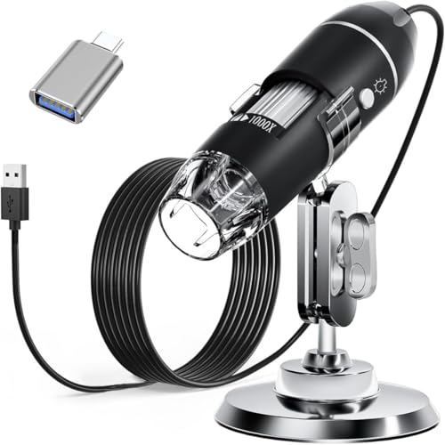 Image of Etzin Portable USB Digital Microscop 40X-1000X Electron Microscop with 8 LED Light and Silver Bracket Mini Microscop Endoscope Camera Magnifier with Stand-EPL-585IM.
