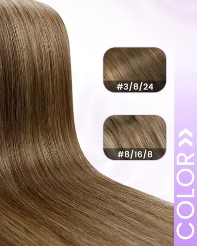 Image of LaaVoo Human Hair Clip in Extensions 24 Inch 150g Human Hair Extensions Clip Ins Light Brown Balayage Golden Blonde Real Human Hair Extensions Clip ins Full Head 7pcs