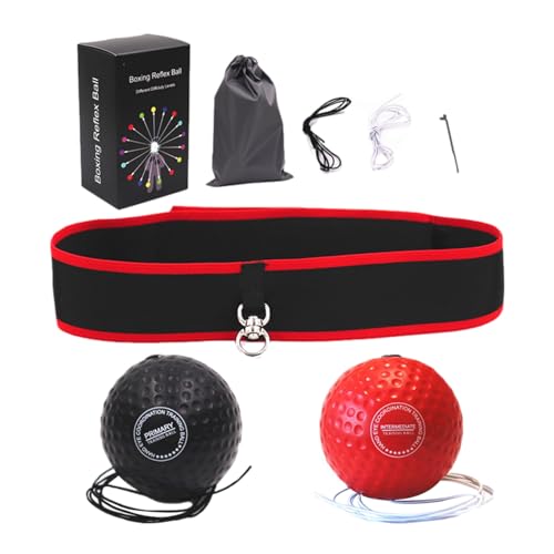 KIEUIENK Balle réflexe de boxe, bandeau réglable, monté sur la tête, pour adultes et enfants, cour, salle de sport, maison (A)