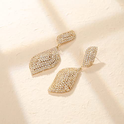 Crysdue Wedding Bridal Crystal Leaf Chandelier Drop Earrings, Silver/Black/Gold Plated Prom Statement Dangle Earrings for Women4