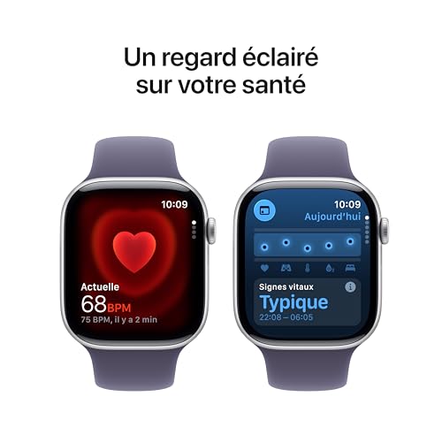 Apple Watch Series 11 [GPS + Cellular 46 mm] Montre connectée avec boîtier Argent et Bracelet Sport Brume Violette. Score de Sommeil, Moniteur d’activité, Suivi de la santé, écran Toujours activé
