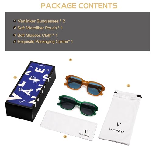 Image of VANLINKER Retro Vintage Polarized Trendy Small Square Sunglasses for Women Men 2025 Fashion Shades VL9858