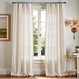 jinchan Beige Linen Blend Curtains 84 Inches Length 2 Panels for Bedroom Living Room, Light Filtering 50 Inches Wide Natural Farmhouse Drapes with Rod Pocket Back Tab (50W x 84L, Ecru)