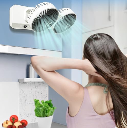 Ventilador oscilante portátil recargable con doble cabezal ajustable y luz nocturna tenue 3