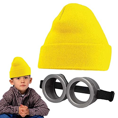 BORI Minion Goggles Déguisement Costume Lunettes Rondes Lunettes, Chapeau De Couleur Jaune Minion Drôle Décoratif Jaune Hommes Cosplay Costume Articles De Fête Décoration
