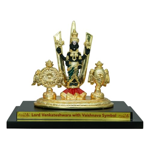 Image of Gold Plated Venkateshwara with Vaishnav Symbols | Balaji Murti for Pooja Room & Festive Gifting |Traditional Lord Balaji Statue with Protective Vaishnava Energy| 19.03 x 11.8 x 18.5 cm