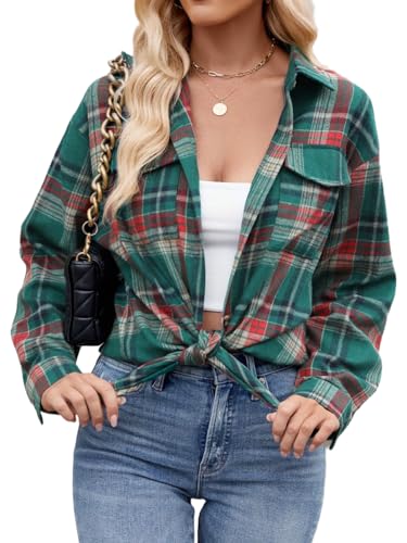 Womens Button Down Flannel Shirts Long Sleeve Plaid Shackets Business Casual Blouse Fall Tops 2025