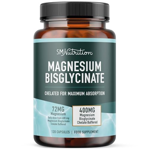 Magnesium Bisglycinate 400mg | 100% Chelated for Maximum Absorption & Bioavailability | Magnesium for Sleep Relaxation Muscle Health Stress & Energy Support | 120 Capsules (2-Month Supply)
