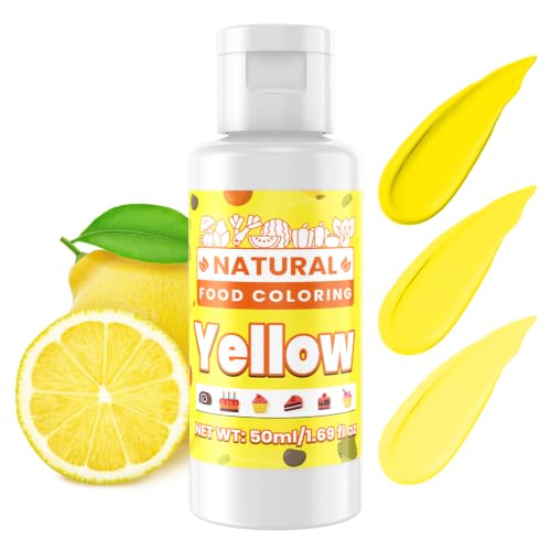 Image of Yellow Natural Food Coloring - 50ml Plant Based Food Dye, No FD&C & Artificial Dyes, Gluten-Free, Food-Grade, Vibrant Liquid Colors for Icing, Baking, Cake Decorating, Frosting, Fondant, Slime - 1.69 Fl.Oz Bottles