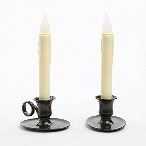 Battery Operated Window Candles Set of 2, Ivory Taper Candlesticks