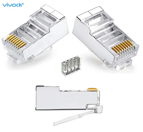 50 Pcs Cat6 RJ45 Connectors, 2-Piece Metal Shielded RJ45 Ends FTP 8P8C Modular Network Plug Connector, Cat6-2/FTP, 50 Pcs/Pack - Image 2