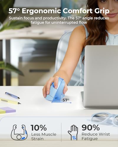 Image of seenda MOU-302 Wireless Bluetooth Ergonomic Vertical Mouse with Volume Knob | Rechargeable 3-device mice for small /medium hands with quiet clicks, 1000 /1600 /2400 DPI for PC, laptop, MacBook, Light Blue