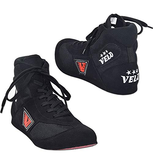 VELO Leather Boxing Shoes Sports Training Mesh Unisex Pro Boot Light Weight Black (Black, 36 (USA-3))