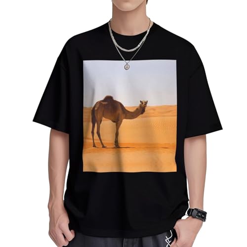T-shirt coton homme camel col rond à manches courtes coupe droite imprimé sable désert taille S-XL