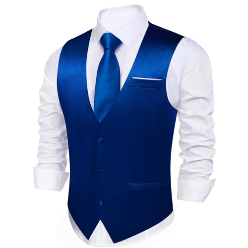 Image of Barry.Wang Vest for Men Business /Leisure Dress Suit Vests V-neck 2 Pockets Wedding Party Tuxedo Satin Waistcoat