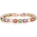 CiNily Tennis Bracelet Ladies Oval Multicolor Topaz Bracelets 18K Rose Gold Plated Luxury Rainbow Bracelet for Women 7'