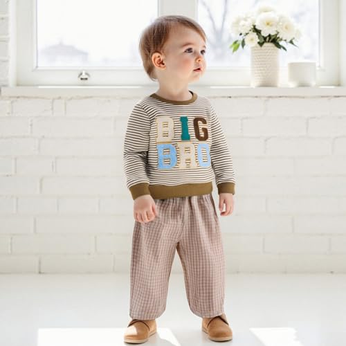TheFound Toddler Baby Boys Sweatshirts Big Bro Print Long Sleeve Crew Neck Embroidery Stripes Pullovers Tops Baby Boy Clothes3