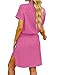 luvamia Women's Casual Denim Shirt Dress Viva Magenta Short Sleeves Tie Waist Button Down Jean Tunic Jean Dress for Women Hot Pink Size S (Size 4- Size 6)