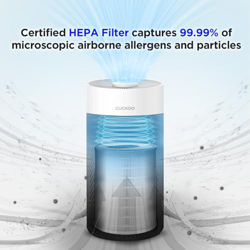 Image of CUCKOO Air Purifier for Home - HEPA Filtration Removes 99.9% Smog, Pollutants, PM Particles | Air Quality Indicator | Large Coverage Area upto 670 sqft | 8 Yrs Warranty (White)