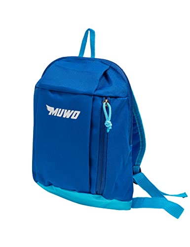 MUWO Adventure Kinder Mini Rucksack mit gepolstertem Rückenteil, verstellbaren Schultergurten, Hauptfach und Fronttasche mit Reißverschluss. Höhe 27 cm, Volumen ca. 5 Liter. (Blau)