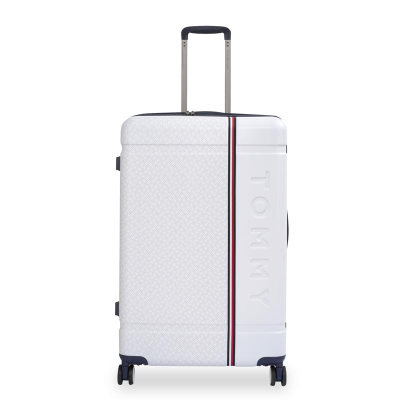 Image of TOMMY HILFIGER Millennia Large Hard Luggage - White |Check-in Trolley Bag with TSA Lock | 360 Spinner Double Wheels | Telescopic Handle | Polycarbonate Hardshell Suitcase | 89L Capacity | 78cm