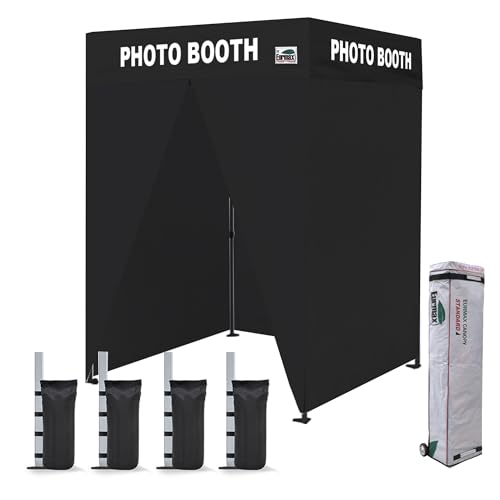 Image of Eurmax USA 5x5 Pop Up Canopy Tent,Commercial Tent with Patented No-Tip Rolling Bag,4 Zippered Removable Walls,UV & Water Resistant Top,Heavy Duty Outdoor Gazebo,Instant Shelter(Flat Printed Black)