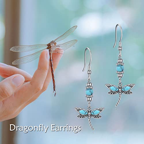 AOBOCO Sterling Silver Turquoise Earrings for Women Animals Dragonfly Owl Feather Turtle Butterfly Dangle Earrings Western Bohemia Jewelry Birthday Mothers Day Gifts for Mom2