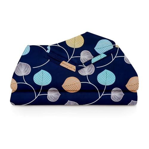 Image of VAS Collections Premium 3D Printed 144 TC Microfiber Single Bedsheet with 1 Pillow Covers (220X152 cm) Navy Blue & Yellow