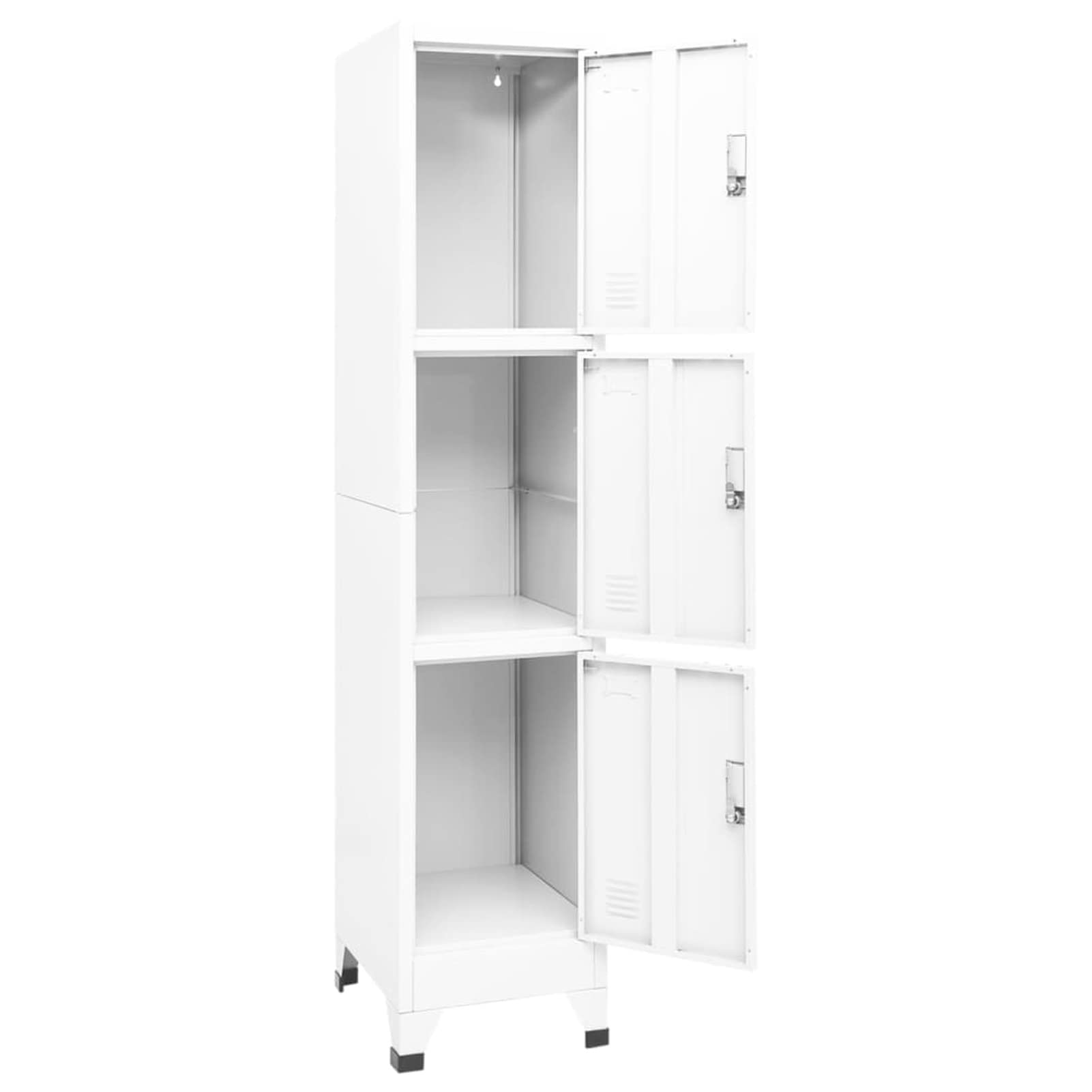 Armario CasilleroTaquillas vestuarios Armario Taquilla Armario Metalico de Acero Armario Oficina con 3 Casilleros y Puertas con Cerradura Blanco 38 x 45 x 180 cm
