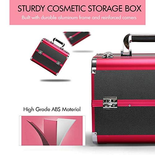 Adson Professional Makeup Box Cosmetics Case Jewelry Organiser Vanity Make Up Storage Box Beauty Train Case Lockable with Keys (Black & Pink) 32x21x26cm - Image 8 thumbnail