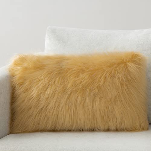 Image of Phantoscope Decorative New Luxury Series Merino Style Ginger Fur Throw Pillow Case Cushion Cover 12 inch x 20 inch 30 x 50 cm