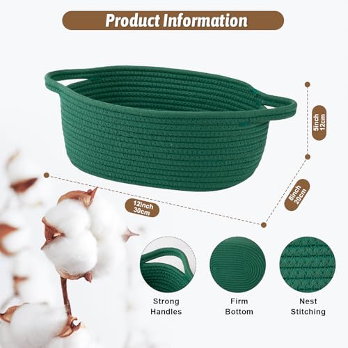 Image of OIAHOMY Small Woven Basket with Gift Bags, Ribbons & DIY Label Card, Baskets for Gifts Empty, Small Rope Basket 12 * 8 * 5IN, Cute Decorative Baskets with Handles for Baby Pets, Toys, Green