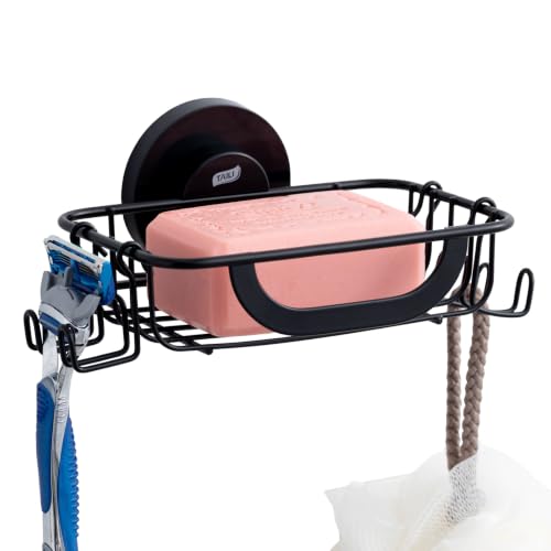 TAILI Soap Holder Soap Dish Suction Cup with Hooks Stainless Steel Black