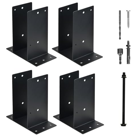 Heavy Duty Steel Post Base, 4''x4'' (Internal 3.5"x3.5"), Concrete Post Bracket for Deck Railings, Fences, Mailboxes, Booths, Patio Decks (Black - Set 4) Cover