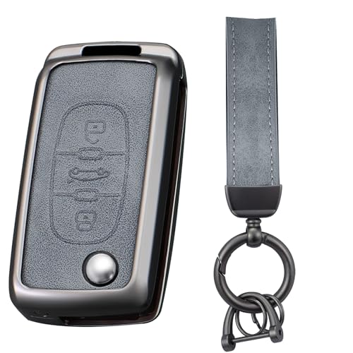 Boîtier de clé de voiture pour Peugeot 206 307 et Citroën C3 C4 étui gris 3 boutons
