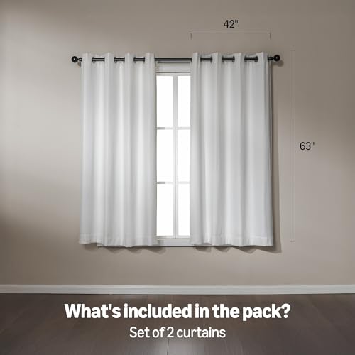 Amazon Basics Chenille Room Darkening Curtains, Light Filtering Window Drapes for Bedroom and Living Room, 2-Panel Set with Grommets, 42" W × 63" L, White Solid - image 5