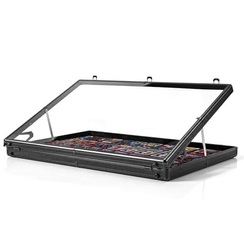 Portable Card Show Display Case 34x22 Aluminum Trade Show Display Case with Acrylic Side & Handle & Support Rod Large Lockable Tabletop Showcase for Baseball Sports Graded Cards