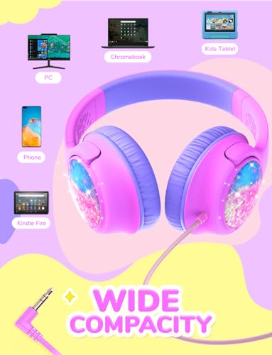 Image of iClever Kids Headphones with Cord, 85dBA Safe Volume Wired Headphones for Kids, Stereo Sound Foldable Adjustable, 3.5mm Jack, Over Ear Child Headphone for School /Boys /Girls /iPad /Tablet /Travel