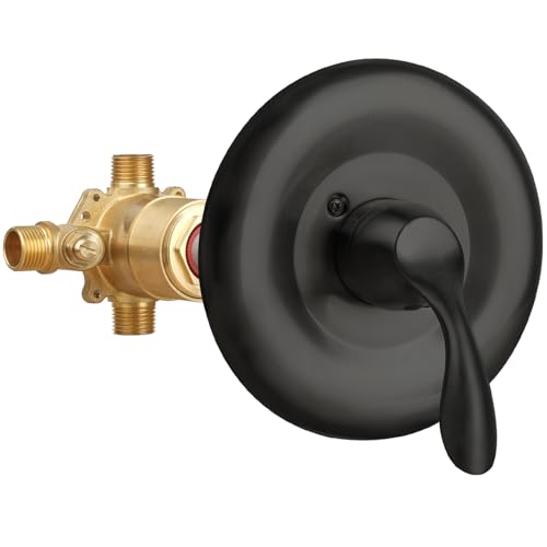 Lava Odoro Pressure Balance Shower Valve con Kit de Recorte, Válvula de un Solo Mango en Negro Mate con Cartucho Cerámico, Cuerpo de Válvula Universal de Latón Sólido con Control de Temperatura, SF101-V-MB miniatura 1